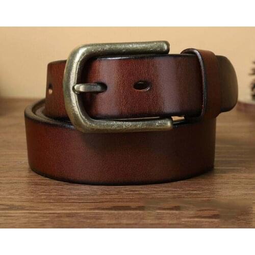 Personalized Fashion New Leather Thick Pure Copper Pin Buckle Belt Mens Trend All-Match Youth Casual Pants Belt