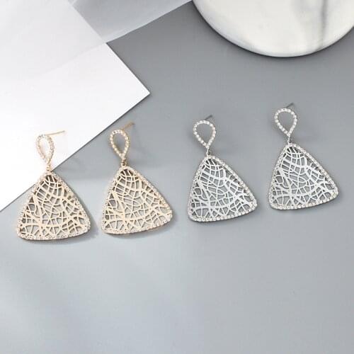 Gojomem Women Gold Silver Color Triangle Shape with Cubic Zirconia Pendant Earrings For Wedding Engagement Female Jewelry Gifts