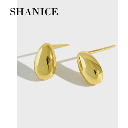 SHANICE 925 sterling silver Simple Style Oval Drop Shape Ear Studs Smooth Geometric Stud Earrings Jewelry For Friend Gift