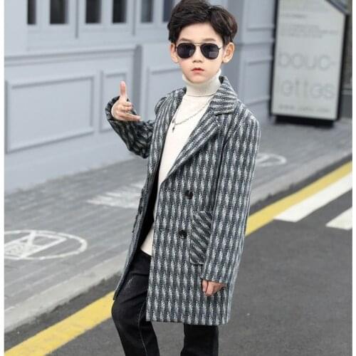 Hot Boys Woolen Coat Childrens Spring Autumn Wool & Blends Jacket Windbreaker Kids Casual Handsome Outerwear Trench Jacket