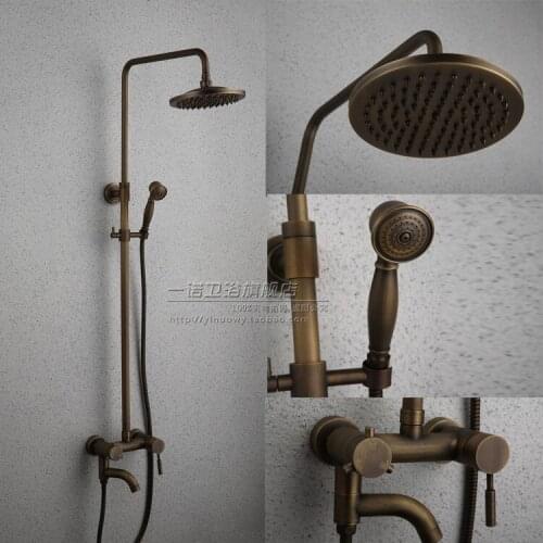 Bathroom Retro antique copper Solid Brass Bathtub Shower Set Wall Mounted Rainfall Shower Mixer Tap Faucet 3-functions Mixer Val