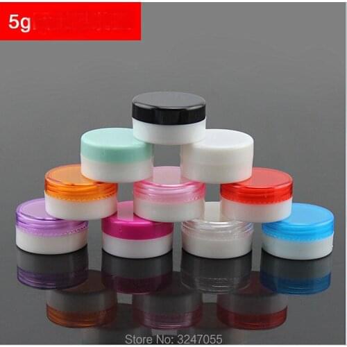 5G 100pcs/lot Empty Elegant Colored Cosmetic Cream Jar, DIY Plastic Empty Nail Art Decorations Storage Pot, Eye Cream Container