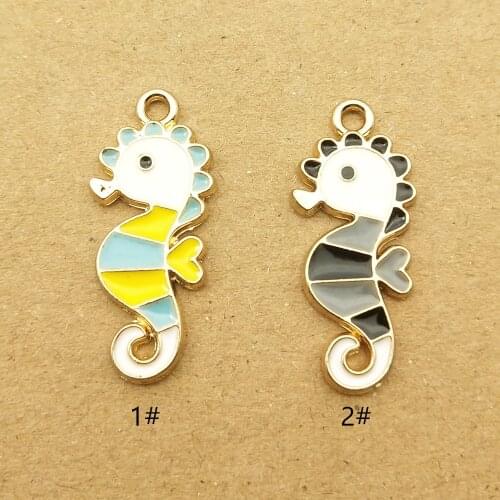 10pcs 10x25mm enamel sea horse charm for jewelry making cute earring pendant fashion necklace bracelet charm