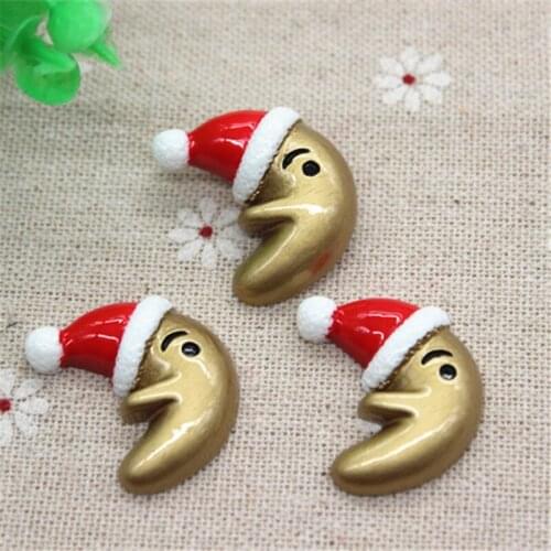 10PCS Kawaii Resin Moon In Christmas Hat Flatback Cabochon Embellishment Accessories DIY Scrapbooking Craft,23*25mm