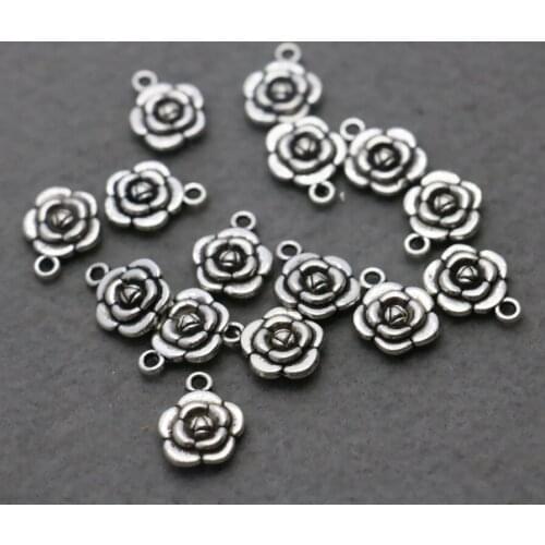 10PCS Hot wholesale Rose button Metal DIY Fittings Accessory for Necklace Bracelet Machining parts Silver-plate Jewelry Making