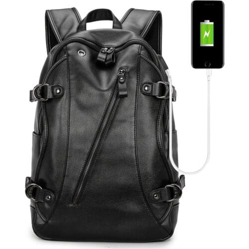 2019 Waterproof PU Laptop Bag Man USB Design Backpack Bag Bags Black Backpack men School Bags Male Mochila Computer Backpacks
