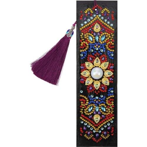 5D DIY Diamond Painting Leather Bookmark Round Diamond Embroidery Craft Tassel Bookmark Craft Painting Pendant Gift