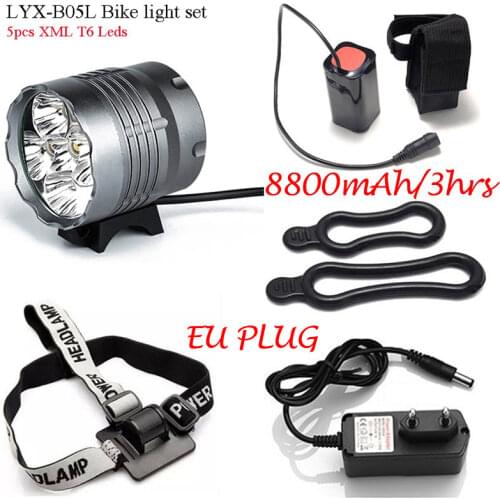 5T6 Leds Bicycle Headlamp 6pcs Section 18650 Battery Pack 15600mAh 6hrs Runtime MTB Bike Lamp Headlight Cycle Night Riding Light