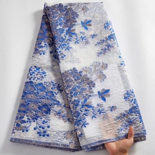 African Laces Fabric 2021 High Quallity New Blue Frence Tulle Jacquard Bronzing Decal Embroidery Fabrics Dresses For Women A2534
