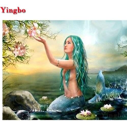 5D Diy Mermaid Diamond Painting Lotus pond landscape Diamond embroidery Full square round Drill Cross Stitch Mosaic kit