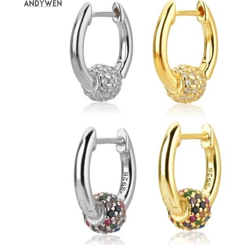 ANDYWEN 925 Sterling Silver Rainbow Single Huggies Women Hoops Piercing 2020 Pendiente Ohrringe Jewelry For Rock Punk Jewelry