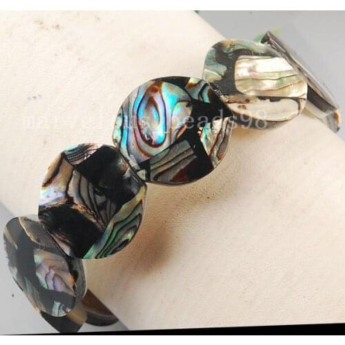 Free Shipping Fashion Jewelry New Zealand Abalone Shell Half Round Beads Gem Stretch Bracelet 7" sG5906