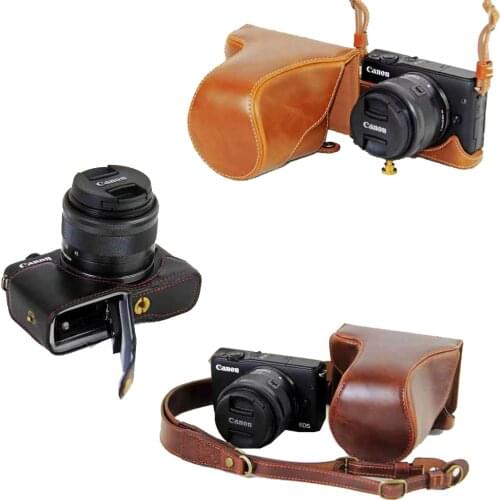 Newest Luxury Camera Case Video Bag For Canon EOS M3 EOSM3 PU Leather Camera Bag With Strap Open battery design 5 Color