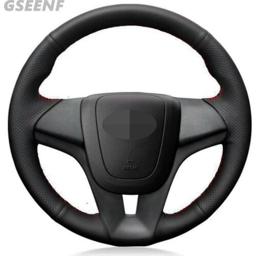 Car Steering Wheel Cover For Chevrolet Orlando 2010 Cruze 2014-2009 Aveo 2014-2011 Black Hand-stitched Artificial Leather