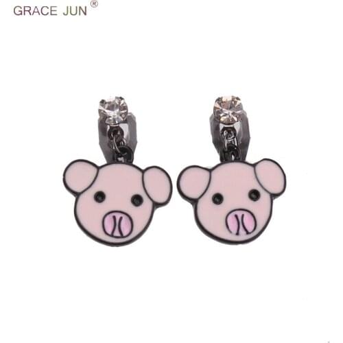Korea Style Rhinestone Enamel Small Pig Clip on Earrings Without Piercing for Girls Party Prom Luxury Needn't Ear Hole Earrings