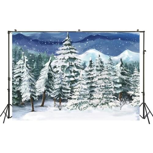 Winter Landscape Backdrop Snow Pine Trees Forest Background Christmas Party Banner Xmas Noel Kids Portrait Photo Studio Poster