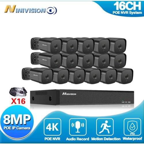 H.265 16CH 4K POE NVR Kit 8MP CCTV System 8MP Indoor Outdoor VandalProof Security IP Dome Camera Video Surveillance set