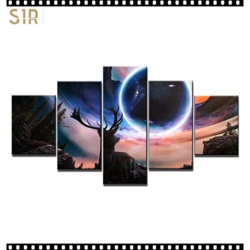 HD 5 Pieces Deer Elk Animal Pictures Posters Wall Art Home Decor for Living Room Painting on The Wall Deer Elk Pictures Wall Art