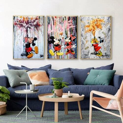 Disney Mickey Mouse Canvas Art Paintings Colourful Mickey Minnie Mouse Posters Prints Wall Art Pictures for Bedroom Home Decor