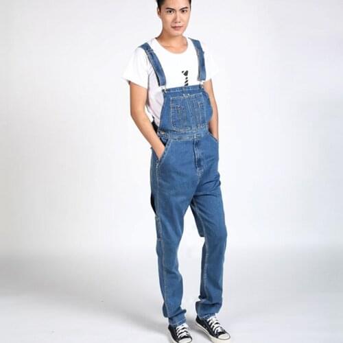 Idopy Autumn Winter Men`s Bib Denim Overalls Cowboy Big Size 30-40 Regular Fit Blue Work Jeans Jumpsuit For Men Big and Tall