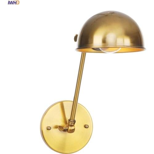 IWHD Loft Industrial Decor Retro LED Wall Light Fixtures Bedroom Cafe Stair Gold Swing Long Arm Wall Lamp Sconce Wandlamp Edison