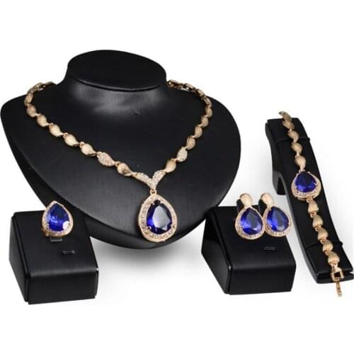 Water Drop Rhinestone Pendant Necklace Bracelet Earrings Ring Bridal Jewelry Set