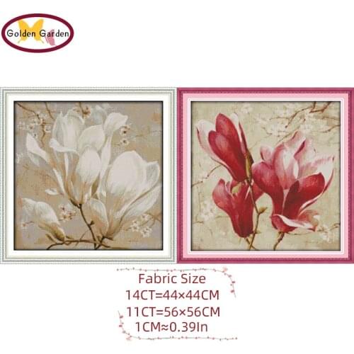 GG Magnolia Flower Pattern Painting Counted or Stamped 11CT14CT Chinese Cross Stitch Embroidery Needlework Sets for Home Decor