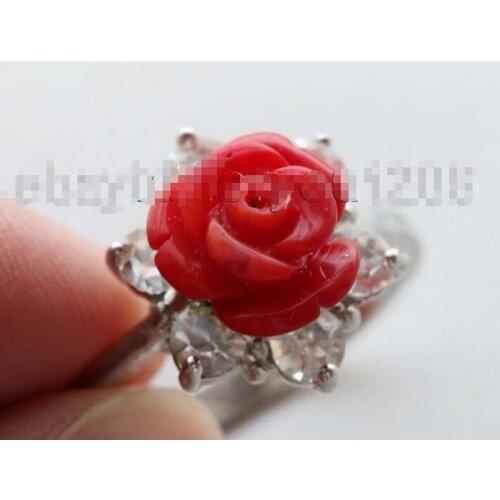 Free shipping >>>>>>Genuine Natural 10mm red Flower Coral Rings #f1751