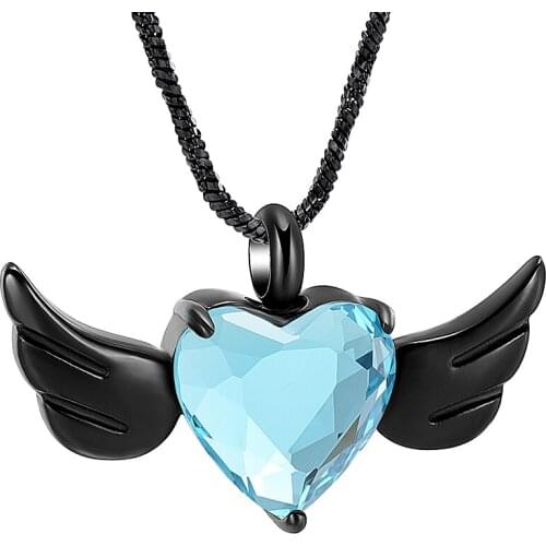 Cremation Jewelry for Ashes Angel Wings with Crystal Heart Urn Necklace for Ashes Keepsake Memorial Ash Jewelry Urn Jewelry