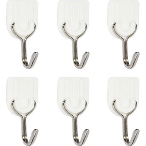 6pcs Strong Adhesive Stick On Wall Hooks Clips Clothes Cloth Hanger Hats Bag Hook Kitchen Bedroom Bathroom Accessories