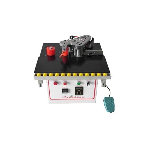 QF102 mini manual woodworking pvc edge banding machine with cutting pvc edge banding machine itself and speed control