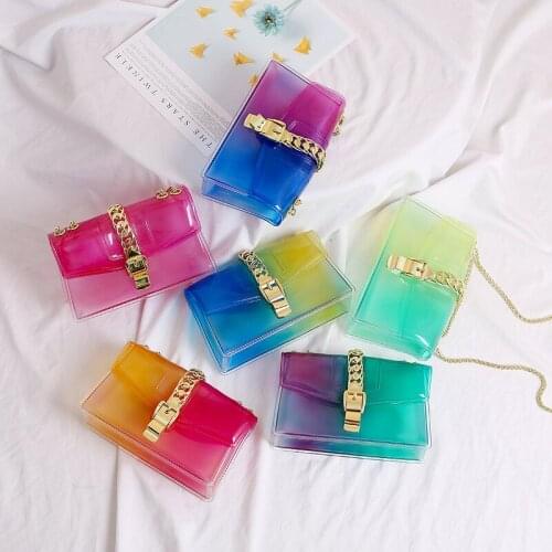 Summer Clear Colorful Transparent jelly Bag Purse Candy Colors Rainbow Crossbody Bags Travel Ladies Shoulder Chain Messenger Bag
