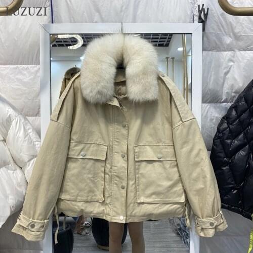 LUZUZI Real Fox Fur Womens Dwon Jacket 2021 Female Coat Winter Clothes Women Korean Parkas Warm Fashion Short Mujer Chaqueta