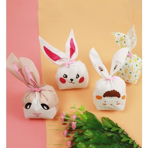 25/50pcs Bread Packaging Bag Cartoon Cute Rabbit Ears Snack Biscuit Candy Bag Home Party Wedding Gift Bag Packaging Supplies