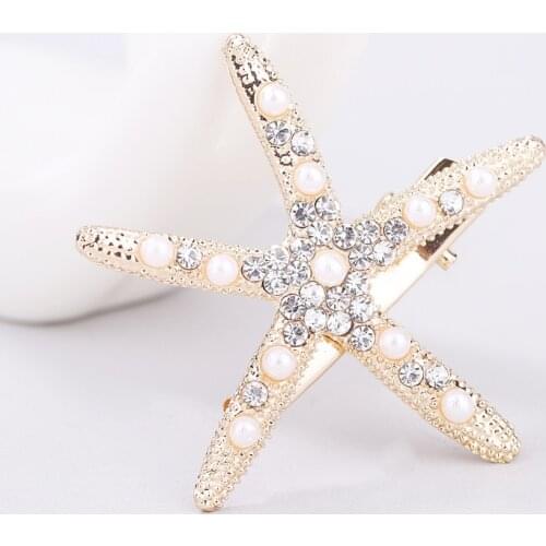 Fashion Rhinestone Pearl Sea Star Hairpin Barrettes For Women Girls Hair Clips Bridal Headpiece Summer Beach Hair Styling Tool