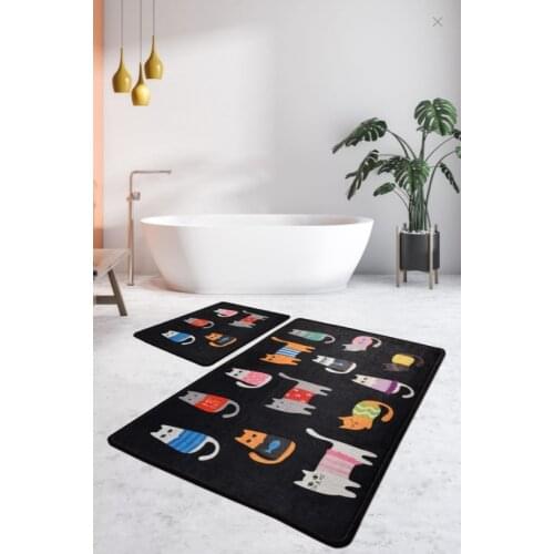 Black Cats Digital Set of 2 Bath Mat, Mat 60x100 - 50x60