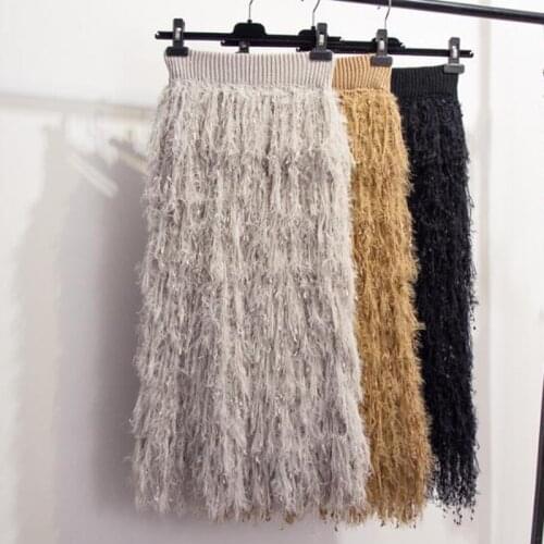 2019 New Street Catwalk Fashion Autumn Winter Women Sexy Skirt Casual Feather Tassel Fringe Vintage Hight Qulity Skirt Gifts