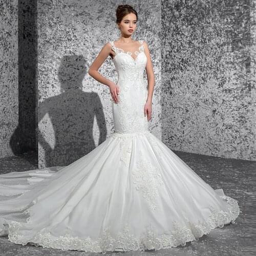 2021 New Arrivals O-Neck Sexy Buttons Up Back Beading Appliques Gorgeous Vintage Mermaid Wedding Dress Robe De Mariée Sirène