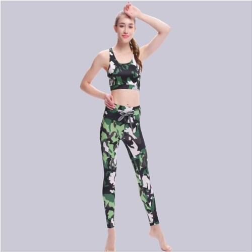 Brand New Women Yoga Set Long Fitness Wear Autumn Skinny Print High Waist Ankle Length Paded Sleeveless String Fashion Hot 2019