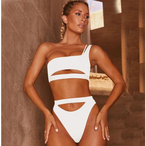 African Print Style Solid Swimwear High Waist Bikini 2021 Sexy Bathing Suit for Women Cut Out Swimsuit Swim Beach Wear Bather
