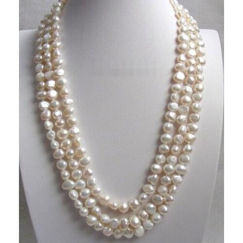 Wholesale 100% Natural jewelry 16" baroque 3row white freshwater pearls necklace