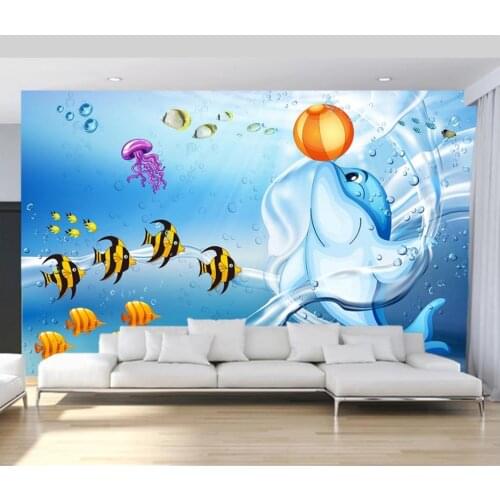 Custom photo wallpaper for walls 3 d Mediterranean animal murals dolphin school childrens living room wall decoration painting