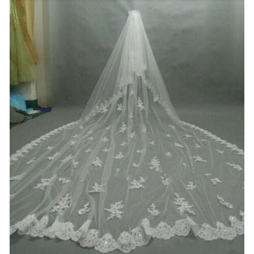 Luxurious White/Ivory 3M Cathedral Length Lace Decal Tulle Veil Two Layer Wedding Bridal Veils Wedding Accessories