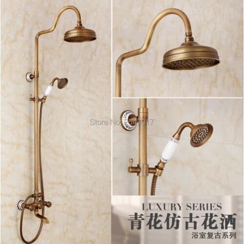 Luxury Bathroom Shower Set Antique Carving Wall Mounted Elegant European Shower Mixer with 360 Swivel Faucet&Hand Shower ZR25