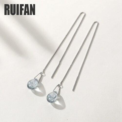 Ruifan Minimalist Mermaid Teardrop 925 Sterling Silver Long Earrings for Women Girls Dangle Drop Earring Fine Jewelry YEA390