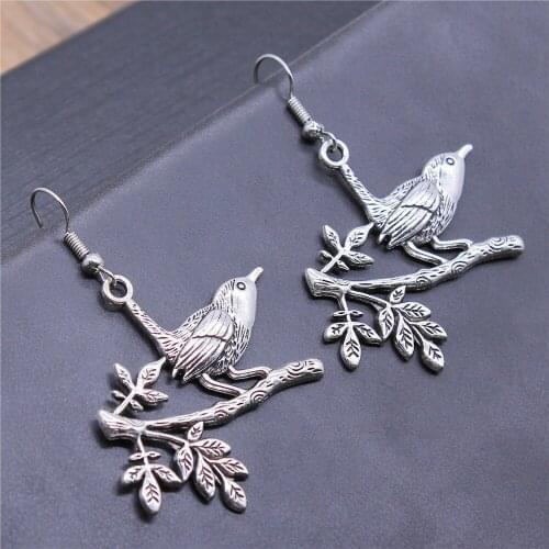 Vintage Antique Silver Color 35x38mm Tree Branch Charms Dangle Earrings Drop Earrings For Women