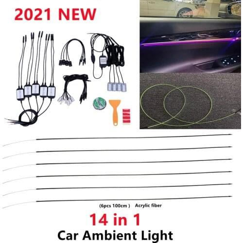 14 in 1 RGB LED Car Atmosphere Interior Ambient Light Acrylic Fiber Optic Strip Light by App Control DIY Music 80CM Fiber Optic