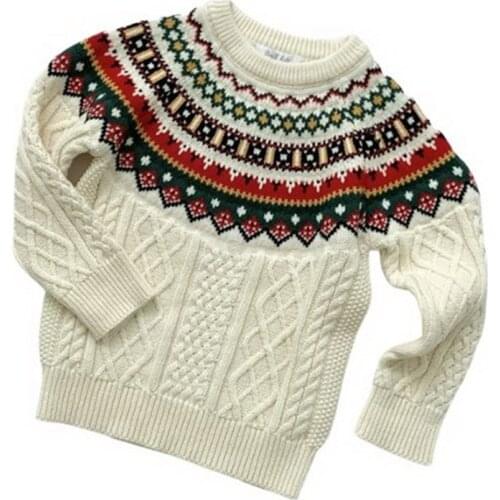 Xmas Children Clothing Beige Pullover Toddler Girls Knitted Sweatershirt Long Sleeve Cute Outwear Boys Clothes O neck colorful
