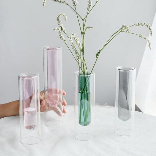 Handmade Double Layer Flower Vase Modern Vases Glass Vase for Wedding Decoration Decor Glass Cylinder Vases Home Styling Planter