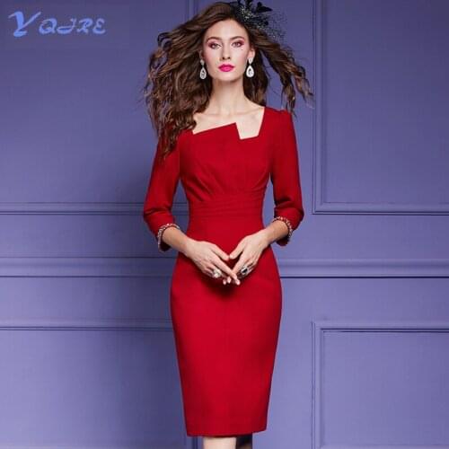 YQJRE New Products Fall 2021 Womens Diamond-studded Long Sleeve Square Collar Mid-Waist Slim Professional Hip Dress